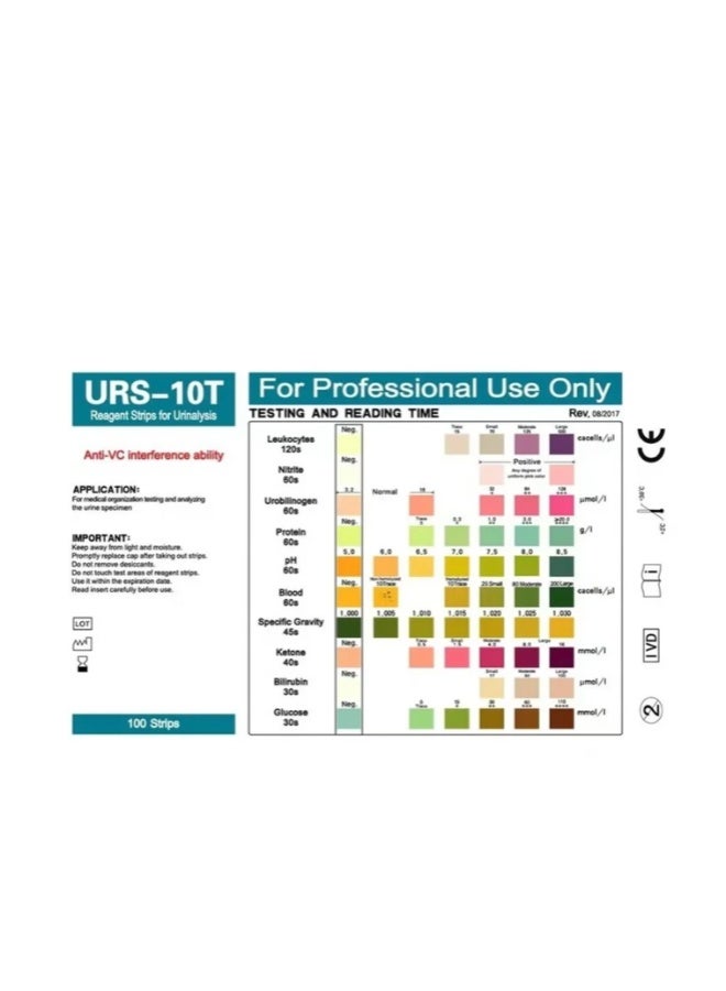 URS-10T Reagent for Urinalysis 100 Pieces Contain Leukocytes Nitrite Urobilinogen Protein pH Blood Specific Gravity Ketone Bilirubin Glucose Test Analysis Urine Test Strips - Image 4